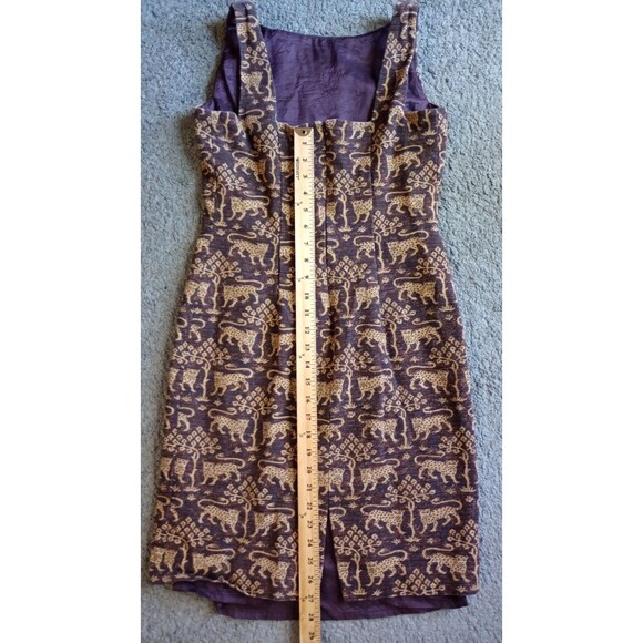 Maggie London VTG sheath jacquard dress Sz 4 brown gold  leopard print cotton - Picture 6 of 6